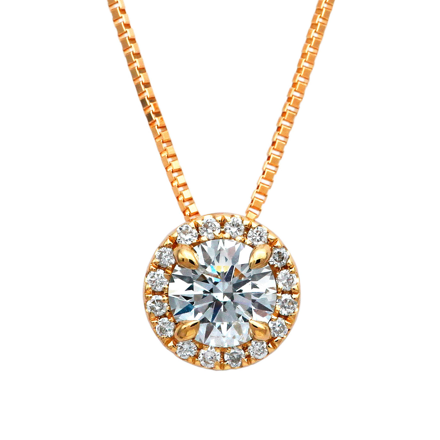 <tc>Pink gold halo design engagement necklace | Box chain (NELG4507)</tc>