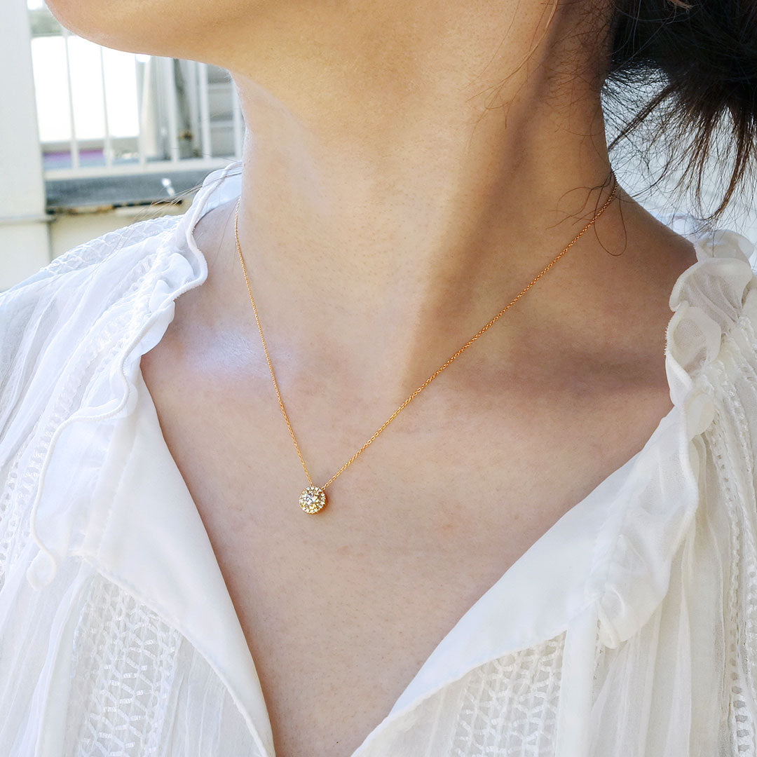 ピンクゴールド製 ヘイローデザインエンゲージネックレス