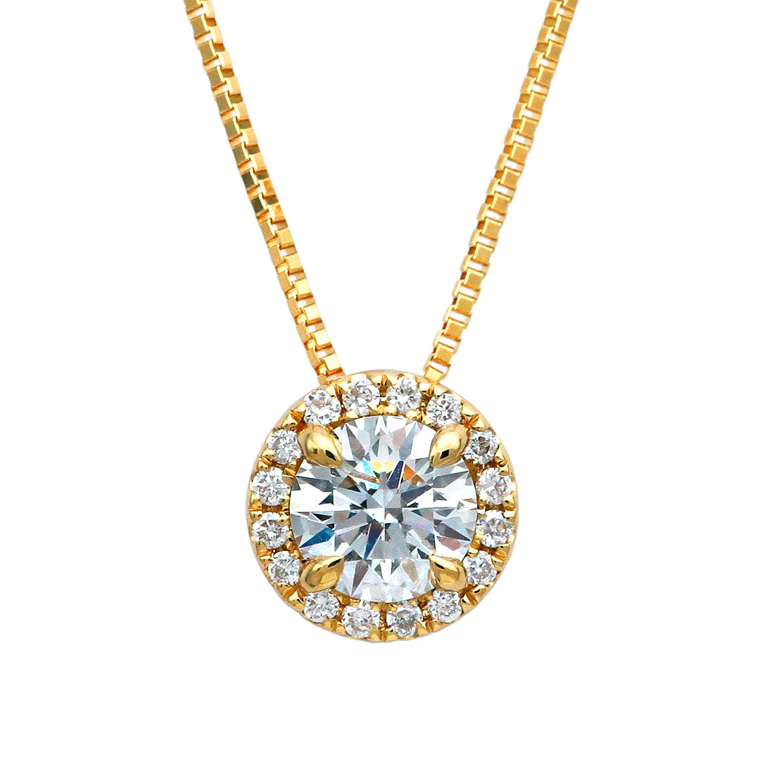 <tc>Yellow gold halo engagement necklace | Box chain (NELK4507)</tc>