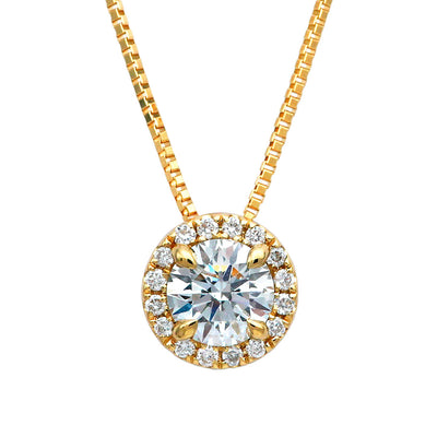<tc>Yellow gold halo engagement necklace | Box chain (NELK4507)</tc>