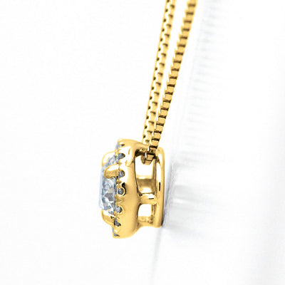 <tc>Yellow gold halo engagement necklace | Box chain (NELK4507)</tc>