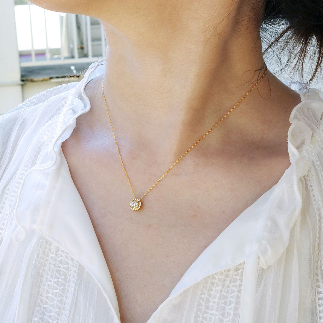 Yellow gold halo design engagement necklace | Azuki chain (NELK4525)