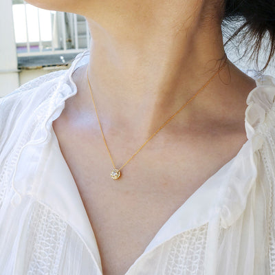 Yellow gold halo design engagement necklace | Azuki chain (NELK4525)