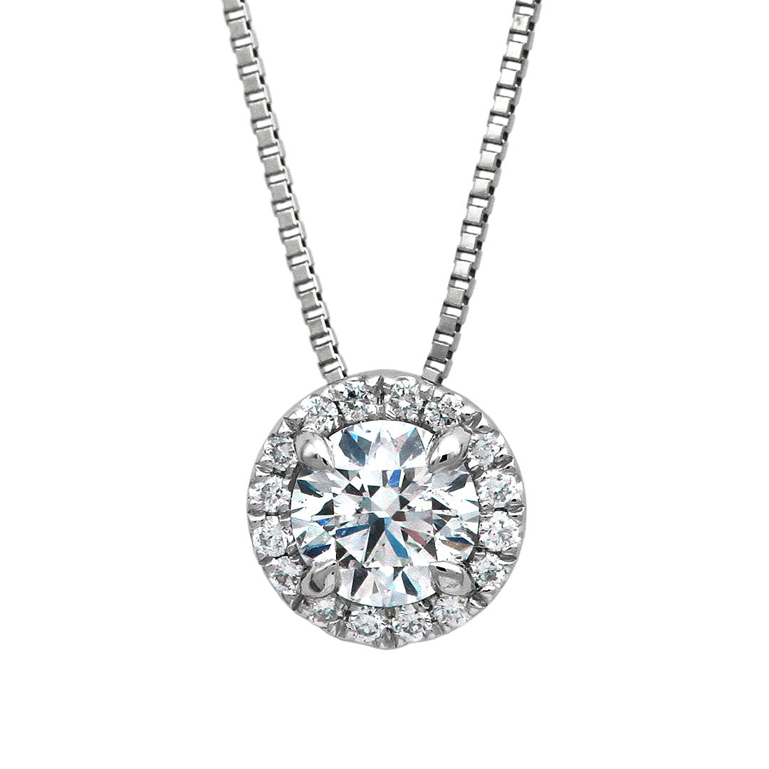 <tc>Platinum halo engagement necklace | Box chain (NELP4507)</tc>