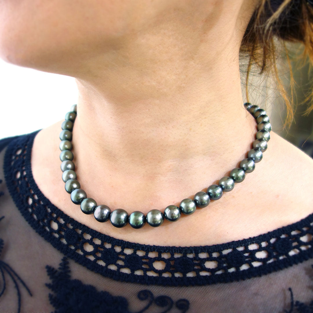 タヒチ黒蝶真珠 ピーコックカラーネックレス ｜ 8.0～11.2mm ｜ NJ04285