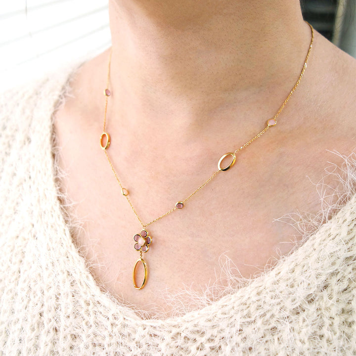 Amethyst & pink opal necklace ｜ PX05377