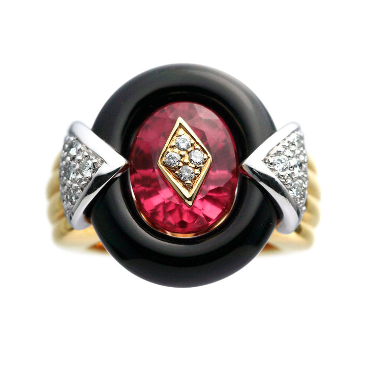 Pink Tourmaline & Onyx Ring | RX00682