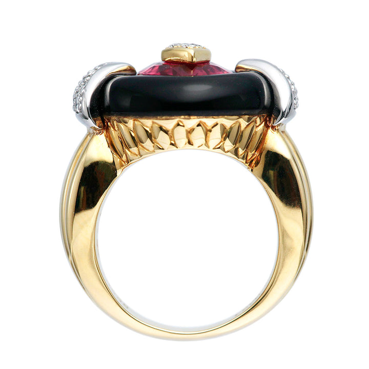 Pink Tourmaline & Onyx Ring | RX00682
