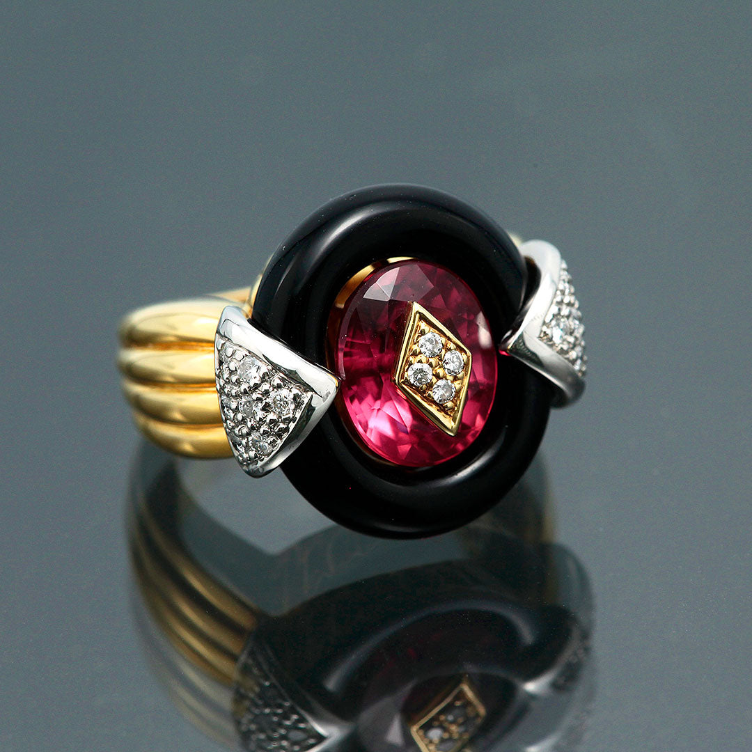 Pink Tourmaline & Onyx Ring | RX00682