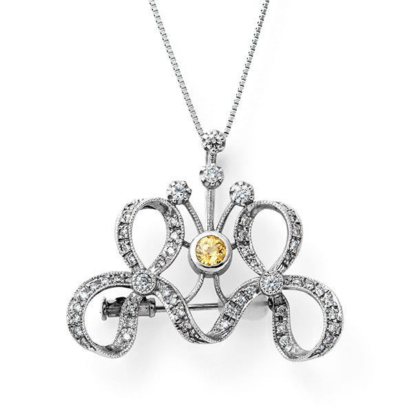 Yellow sapphire & diamond brooch (also used as pendant top) ｜ BX01653