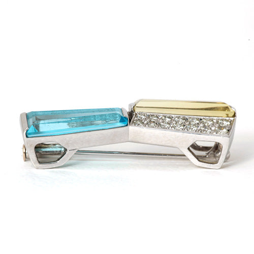 Lemon Topaz & Blue Topaz Brooch ｜ BX01823