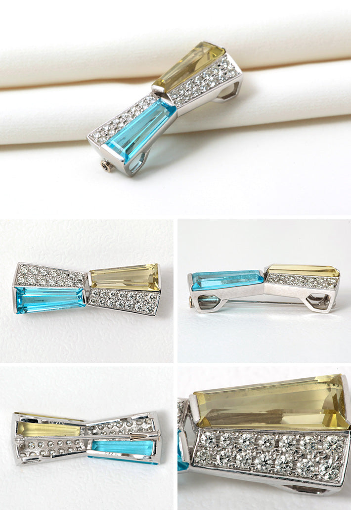 Lemon Topaz & Blue Topaz Brooch ｜ BX01823