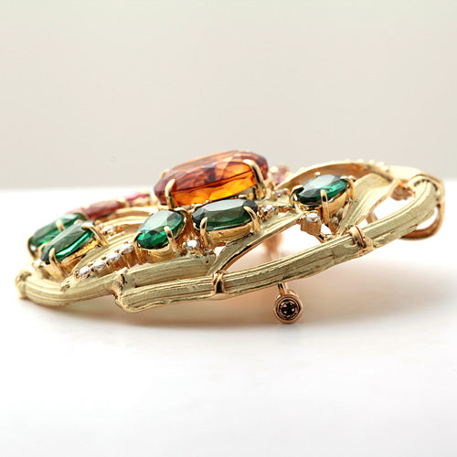 Citrine & Tourmaline Brooch (also used as pendant top) ｜ BX01935