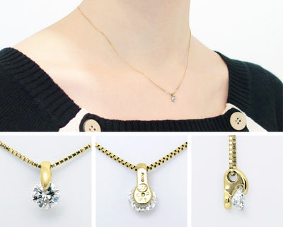 Yellow Gold Single Prong Engagement Necklace | Box chain(VKN4507)