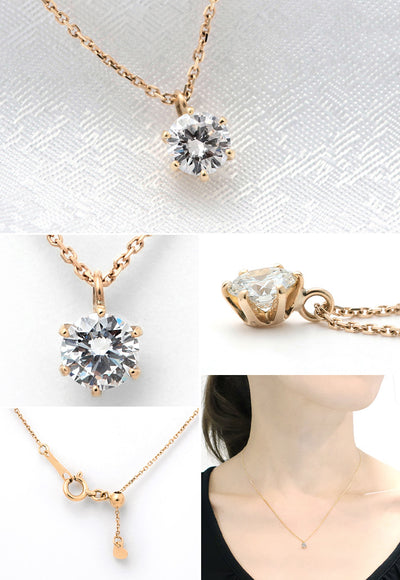 Pink gold 6 prong engagement necklace | Adzuki bean chain