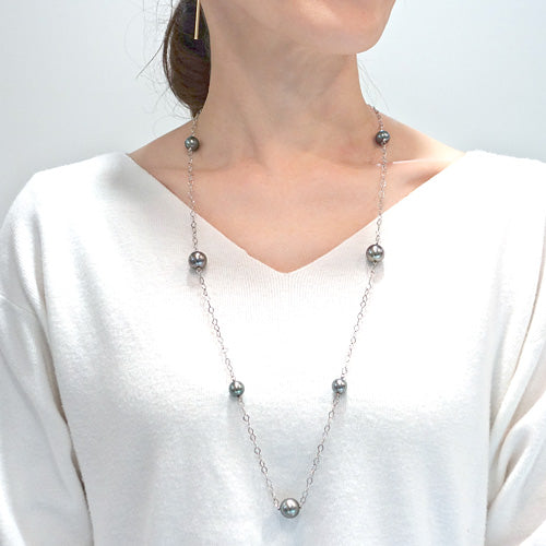 Tahitian Black Pearl Long Necklace | NJ03674