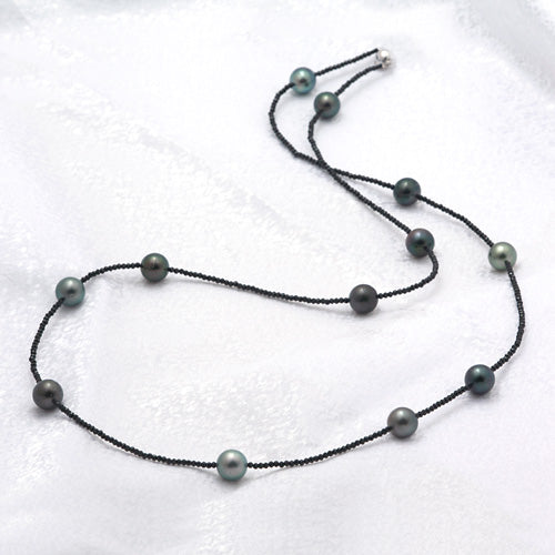 Tahitian Black Pearl Long Necklace | NJ03816