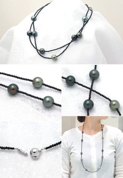 Tahitian Black Pearl Long Necklace | NJ03816