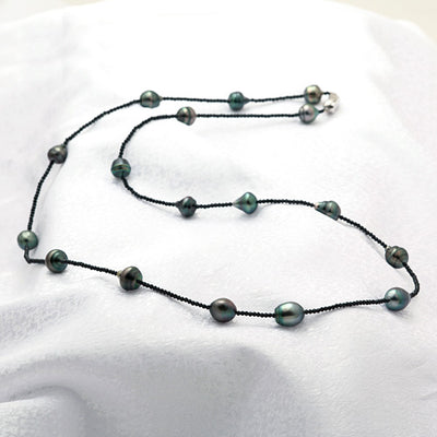 Tahitian Black Pearl Long Necklace | NJ03858