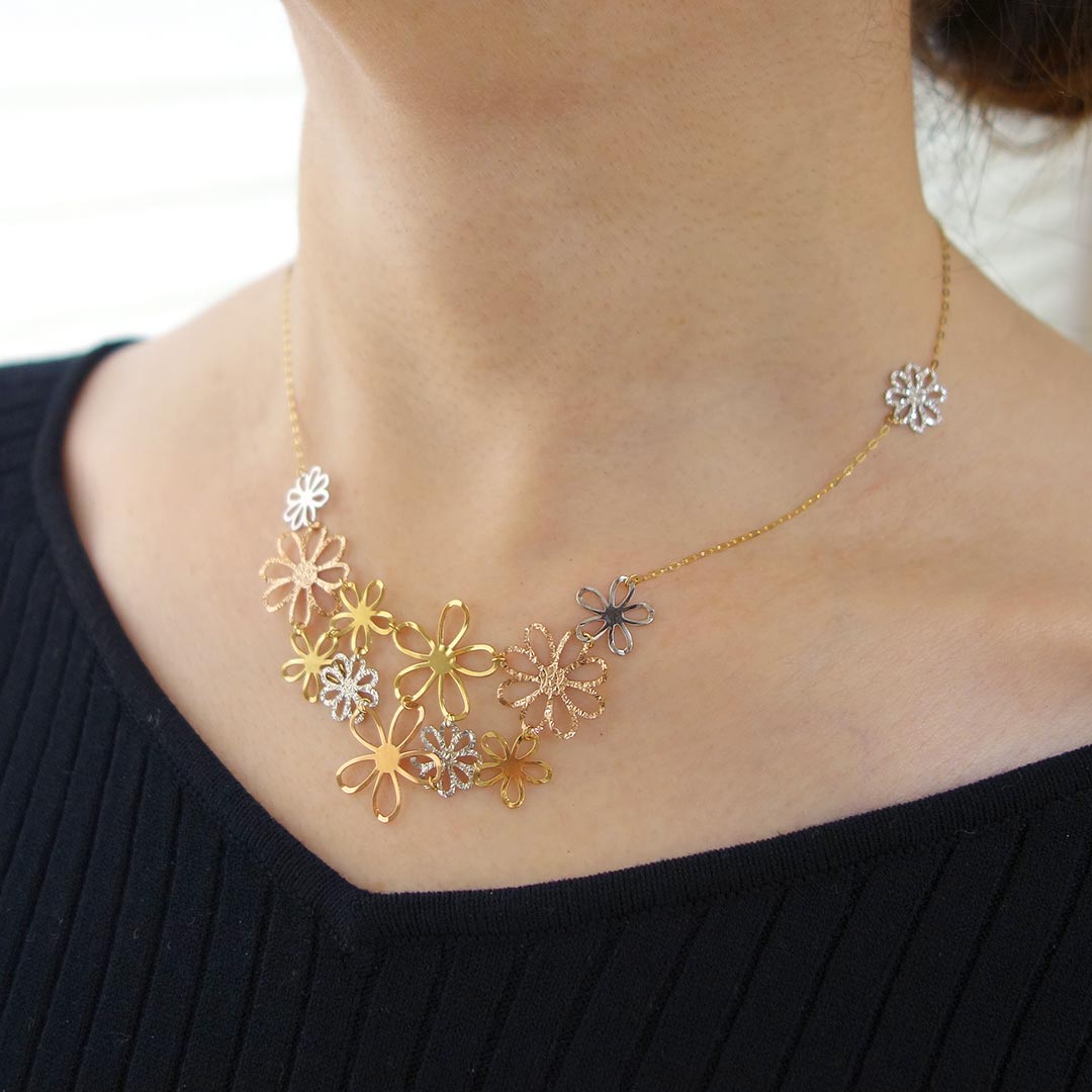 Yellow gold, pink gold, and white gold necklace | NKW0126