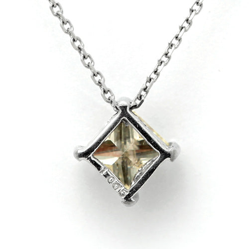 Princess Cut Very Light Yellow Diamond Single Diamond Necklace | OGT1864