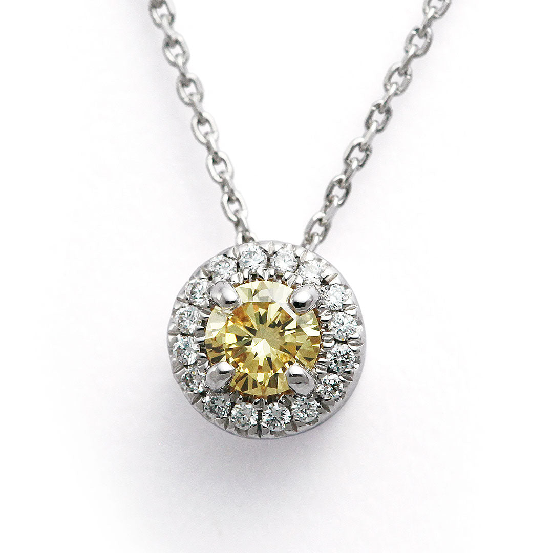 <tc>Diamond Halo Design Necklace ｜ PD03445 (0.218ct/Fancy Intense Yellow/VS1)</tc>