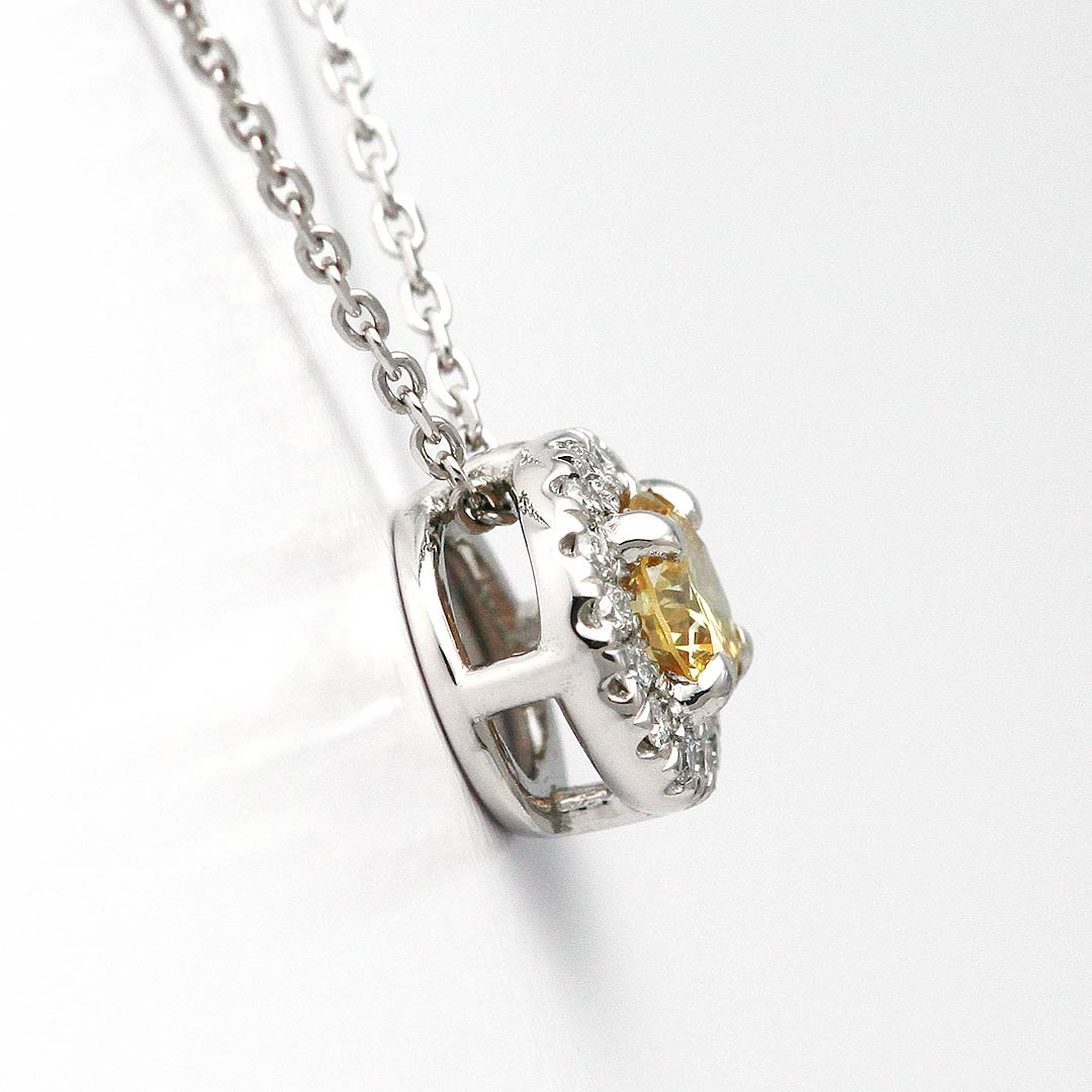 <tc>Diamond Halo Design Necklace ｜ PD03445 (0.218ct/Fancy Intense Yellow/VS1)</tc>