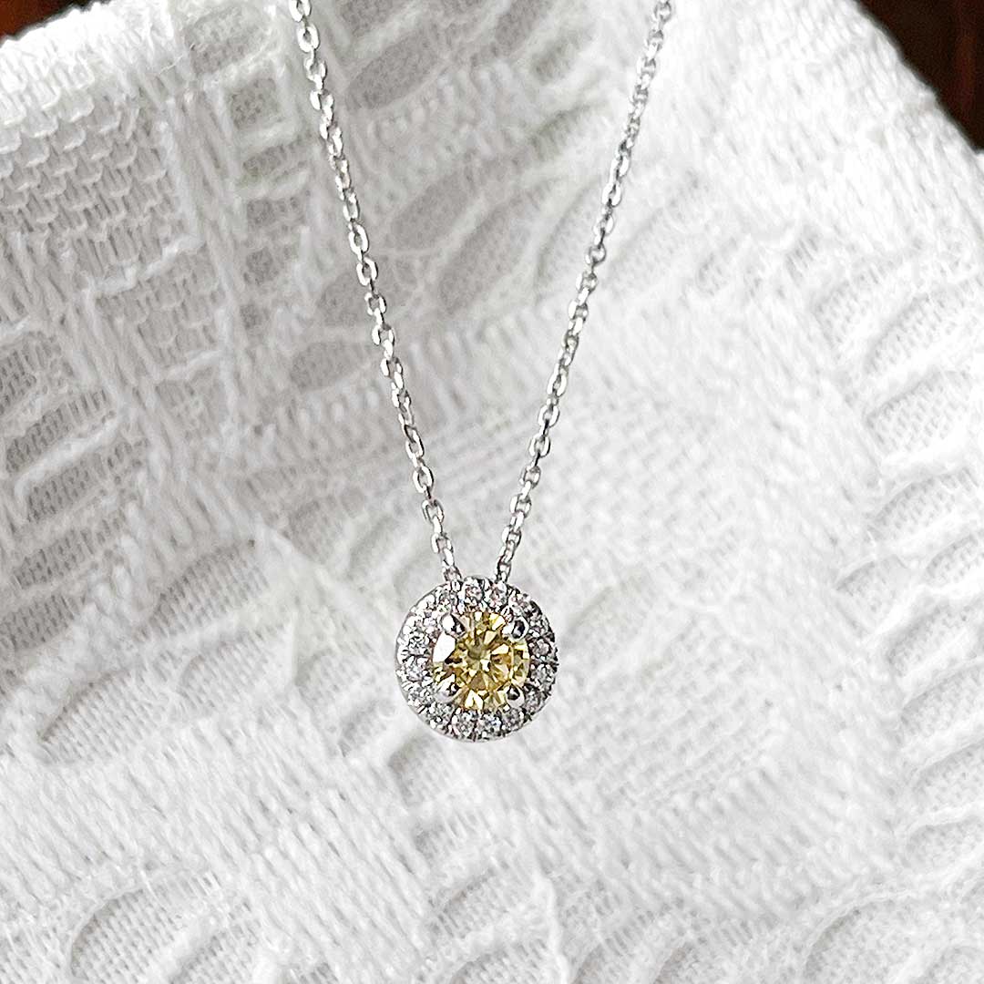 Diamond Halo Design Necklace | PD03445 (0.218ct/Fancy Intense Yellow/VS1)