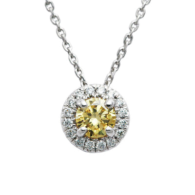 <tc>Diamond Halo Design Necklace ｜ PD03445 (0.218ct/Fancy Intense Yellow/VS1)</tc>