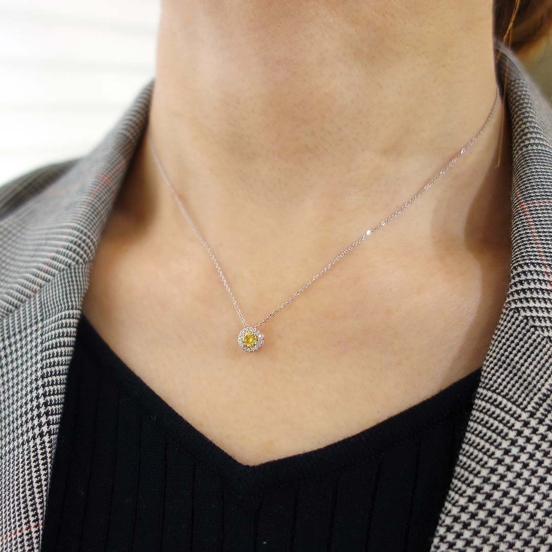 Diamond Halo Design Necklace | PD03445 (0.218ct/Fancy Intense Yellow/VS1)