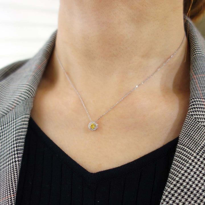 Diamond Halo Design Necklace | PD03445 (0.218ct/Fancy Intense Yellow/VS1)