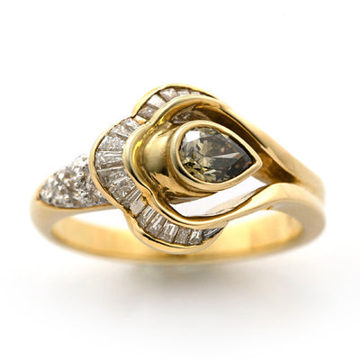 ペアシェイプカットのブラウンダイヤ ダイヤモンドリング（指輪） ｜ RD00516