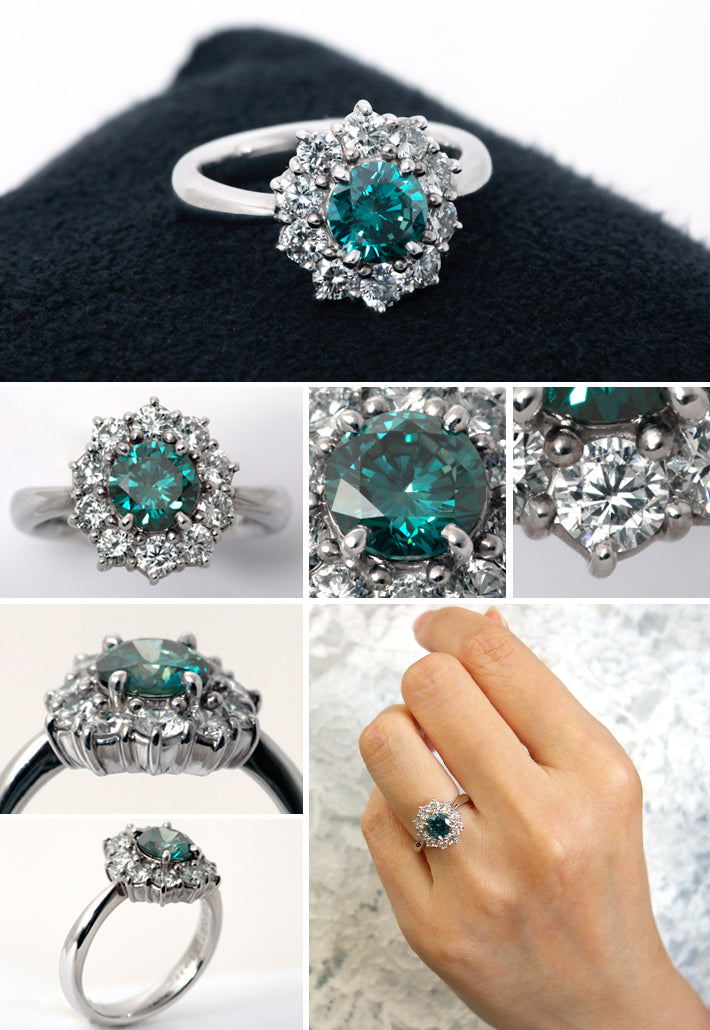 ファンシー ディープ グリーン ブルー ダイヤモンド 0.351 ct ブルーダイヤモンド (トリートメント) ルース(裸石) 0.104ct, Fancy