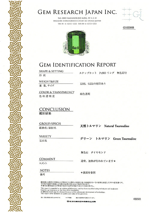 Green Tourmaline Ring ｜ RX00797